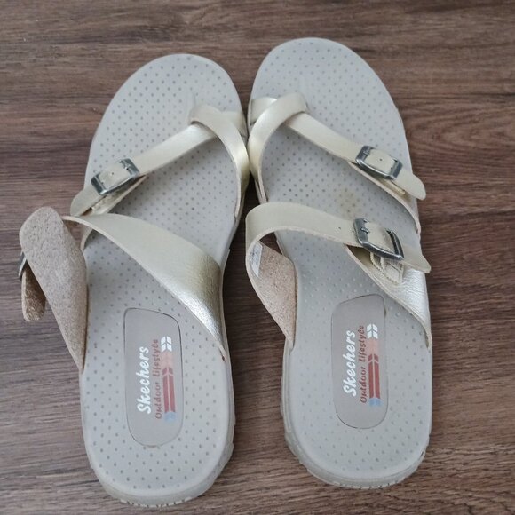 Skechers Women's Sandals 8 Gold Gray Reggae Wishlist Strappy Buckle Toe 40981 - Picture 5 of 7